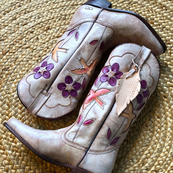Bed Stu Cobbler Series Valencia II Western Cowboy Boots Floral Birds NEW! - Picture 5 of 11